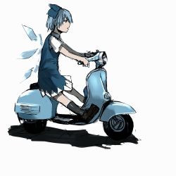 Rule 34 | 1girl, cirno, embodiment of scarlet devil, from side, motor vehicle, scooter, sketch, solo, touhou, vehicle, wings