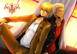 Rule 34 | 10s, 2boys, archer (fate), bad id, bad pixiv id, blonde hair, command spell, copyright name, dark skin, dark-skinned male, earrings, fate/extra, fate/extra ccc, fate (series), gakuran, gilgamesh (fate), jewelry, logo, male focus, multiple boys, red eyes, school uniform, ty 1865, white hair