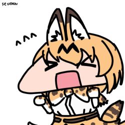Rule 34 | &gt; &lt;, 1girl, animal ears, animated, animated gif, kemono friends, lowres, open mouth, serval (kemono friends), serval ears, serval tail, seseren, tail