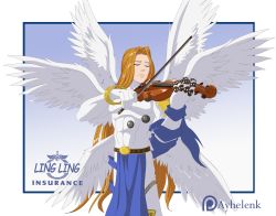 Rule 34 | angel, angel boy, angemon, digimon, highres, instrument, long hair, mask, unworn mask, violin, wings