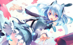 Rule 34 | 1000-chan, 1girl, animal ears, blue hair, cat ears, coin, cowboy shot, detached sleeves, highres, oizumi, outstretched arms, purple eyes, short hair, skirt, solo, symbol-shaped pupils, taira tsukune, two side up