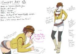 Rule 34 | 1girl, baseball cap, belt, bent over, boots, brown hair, candy, commentary, english text, exogenesis -perils of rebirth-, final fantasy, final fantasy xv, fingerless gloves, food, gender request, genderswap, gloves, goggles, hand on own hip, hat, jacket, kuromai, lollipop, looking at viewer, navel, one eye closed, open mouth, parody, short shorts, shorts, solo, standing, torn clothes, yudai sayashi