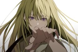 Rule 34 | 1other, ambiguous gender, androgynous, bad id, bad pixiv id, enkidu (fate), fate/grand order, fate (series), gradient background, green hair, hand up, highres, kingu (fate), long hair, long sleeves, looking at viewer, nozz177, portrait, purple eyes, robe, simple background, solo, type-moon, upper body, very long hair, white background, white robe