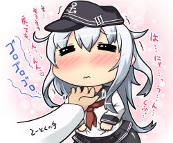 Rule 34 | 10s, 1boy, 1girl, = =, admiral (kancolle), akatsuki (kancolle), blush, hand on another&#039;s chin, hase yu, hat, hibiki (kancolle), kantai collection, long hair, neckerchief, pantyhose, school uniform, serafuku, silver hair, solo focus, stroking another&#039;s chin, translation request, wavy mouth