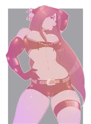 Rule 34 | abs, belt, breasts, cameltoe, cleavage, hands on own hips, highres, kokobuttz, large breasts, long hair, nail polish, original, shorts, wrestler, wrestling outfit