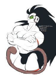 Rule 34 | 1boy, absurdres, aco (aco rz), bara, black hair, briefs, bulge, cropped legs, crossed arms, dragon ball, dragonball z, from side, highres, large pectorals, long hair, looking ahead, male focus, male underwear, mature male, monkey tail, muscular, muscular male, partially colored, pectoral lift, pectorals, raditz, sanpaku, simple background, smile, solo, spiked hair, tail, thick eyebrows, thick thighs, thighs, underwear, unfinished, very long hair