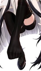 Rule 34 | 1girl, absurdres, arknights, arm support, ass, belt, black footwear, black garter straps, black hair, black panties, black thighhighs, cameltoe, chinese commentary, colored inner hair, commentary request, feet, foot focus, foot up, foreshortening, from below, garter straps, grey hair, high heels, highres, invisible chair, jacket, legs, long hair, lower body, multicolored hair, panties, presenting, presenting foot, see-through, see-through legwear, shiny clothes, shiny footwear, shiny legwear, shoes, short-sleeved jacket, short sleeves, sidelocks, simple background, single shoe, sitting, solo, straight hair, strappy heels, thighhighs, thighs, toenails, toes, two-tone hair, underwear, very long hair, virtuosa (arknights), white background, white belt, white jacket, whitestyle official, wide sleeves