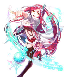Rule 34 | 1girl, :d, angela (soccer spirits), ball, black thighhighs, breasts, cleavage, full body, garter straps, gl ztoh, hair ornament, lab coat, long hair, looking at viewer, midriff, multicolored hair, navel, official art, open mouth, pink hair, pointing, pointing at viewer, smile, soccer ball, soccer spirits, solo, suspenders, thighhighs, two-tone hair, unbuttoned, very long hair, white hair