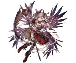 Rule 34 | 10s, 1girl, bandages, black thighhighs, boots, breasts, chuunibyou, cleavage, cross-laced footwear, crown, demon horns, detached sleeves, dress, eyeball, frilled dress, frills, full body, granblue fantasy, grey hair, heart, horns, idolmaster, idolmaster cinderella girls, kanzaki ranko, lace-up boots, long hair, medium breasts, minaba hideo, mini crown, official art, pink eyes, puffy short sleeves, puffy sleeves, red footwear, scythe, sharp teeth, short sleeves, single sleeve, solo, teeth, thighhighs, transparent background, twintails