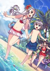 Rule 34 | 2boys, 4girls, alternate costume, beach, bikini, blue eyes, blue sky, breasts, child, cleavage, commentary request, day, dutch angle, flat chest, flower, hair flower, hair ornament, heterochromia, hibiscus, holding hands, large breasts, long hair, low-tied long hair, low twintails, mil (xration), miniskirt, multiple boys, multiple girls, navel, nemma (ragnarok online), niren (ragnarok online), ocean, open mouth, outdoors, panno (ragnarok online), pope&#039;s brother (ragnarok online), pope (ragnarok online), ragnarok online, red eyes, sarong, shorts, siblings, silver hair, skirt, sky, smile, swimsuit, twins, twintails, zhed (ragnarok online)