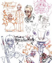 Rule 34 | &gt;:), 1boy, 1girl, :q, aiming, aiming at viewer, avery (skullgirls), avian (skullgirls), bad id, bad pixiv id, black eyes, bleeding, blonde hair, blood, bow, bowtie, bruise, candy, child, cigar, dr avian (skullgirls), dress, dual persona, english text, evil smile, fangs, food, frown, george the bomb, gloves, grin, gun, handgun, hands on own hips, hat, unworn hat, unworn headwear, injury, lab coat, lollipop, mechanical arms, monochrome, nosebleed, oversized clothes, peacock (skullgirls), pistol, pointy ears, red eyes, revolver, ribbon, rt-sy, sharp teeth, short hair, sketch, skullgirls, sleeves past wrists, smile, smoking, spot color, standing, tears, teeth, tongue, tongue out, top hat, torn clothes, v-shaped eyebrows, weapon