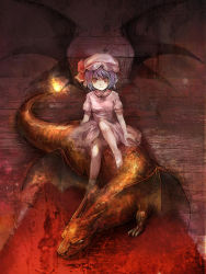 Rule 34 | barefoot, blue hair, bow, charizard, creatures (company), crossover, demon wings, dragon, fire, flame-tipped tail, game freak, gen 1 pokemon, hat, mathnote, nintendo, pokemon, pokemon (creature), red eyes, remilia scarlet, touhou, wings