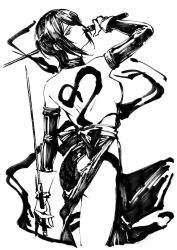 Rule 34 | 1girl, artist request, backless outfit, monochrome, samurai spirits, shiki (samurai spirits), snk, solo, sword, tagme, weapon