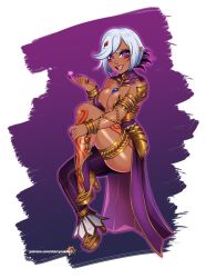 Rule 34 | artist request, between breasts, breasts, cia (hyrule warriors), cleavage, dark-skinned female, dark skin, floating, heart, heels, high heels, hyrule warriors, jewelry, large breasts, leg tattoo, nail polish, necklace, nintendo, pendant, pointy ears, purple eyes, tattoo, the legend of zelda, thick thighs, thighs, tongue, white hair