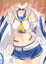 Rule 34 | 1girl, absurdres, ayanami (azur lane), azur lane, belt, blush, breasts, collar, collarbone, cum, cum in mouth, detached sleeves, fellatio, groin, highres, inori (xyz5568), medium breasts, midriff, motion lines, navel, oral, penis, simple background, solo focus, white background