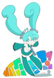 Rule 34 | 1girl, 39, ahoge, artist name, blue eyes, blue footwear, blue hair, blue skirt, blue sleeves, blush stickers, boots, breasts, character name, chibi, closed mouth, collared shirt, commentary, full body, grey necktie, hair between eyes, hair floating upwards, hatsune miku, heart, heart ahoge, highres, leaning forward, looking at viewer, medium breasts, miku day, miniskirt, necktie, nekoengine, outstretched arms, rainbow order, shirt, simple background, skirt, sleeveless, sleeveless shirt, smile, solo, spread arms, thigh boots, thighhighs, twintails, vocaloid, zettai ryouiki