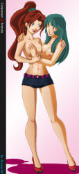 Rule 34 | conjoined, extra breasts, green hair, multi arm, multi head, multi limb, red hair, tagme, topless