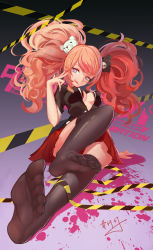 Rule 34 | 1girl, absurdres, blouse, breasts, cleavage, danganronpa (series), enoshima junko, feet, foot focus, hair ornament, highres, licking lips, long hair, looking at viewer, no shoes, open clothes, open shirt, pink hair, pov, purple eyes, see-through, see-through legwear, shirt, soles, toes, tongue, tongue out, twintails