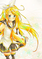 Rule 34 | 1girl, aged up, alternate hairstyle, blonde hair, coyo (pp coyo), detached sleeves, female focus, future style (module), green eyes, kagamine rin, long hair, solo, thighhighs, vocaloid, zettai ryouiki