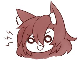 Rule 34 | 1girl, :d, animal ear fluff, animal ears, brown hair, chibi, disembodied head, fang, hair between eyes, imaizumi kagerou, o o, open mouth, short hair, smile, solo, spot color, touhou, v-shaped eyebrows, wolf ears, wool (miwol)