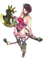 Rule 34 | 1girl, axe, bare shoulders, battle axe, breasts, f.s., full body, goldie (queen&#039;s blade), holding, holding axe, holding weapon, large breasts, looking at viewer, queen&#039;s blade, queen&#039;s blade grimoire, red hair, short hair, sideboob, simple background, solo, weapon