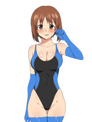 Rule 34 | 10s, 1girl, blush, breasts, brown eyes, brown hair, girls und panzer, groin, highres, kagemusha, large breasts, nishizumi miho, solo, swimsuit