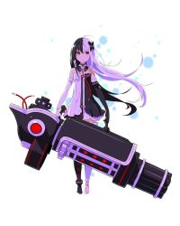 Rule 34 | 1girl, black hair, carrying, conception 2, elbow gloves, expressionless, floating hair, gloves, gun, hair ornament, highres, huge weapon, long hair, multicolored hair, official art, ootsuka shin&#039;ichirou, red eyes, solo, torri, weapon, white hair