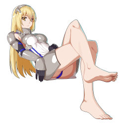 Rule 34 | 1girl, aiz wallenstein, artist request, barefoot, blonde hair, crossed legs, dungeon ni deai wo motomeru no wa machigatteiru darou ka, feet, highres, long hair, looking at viewer, panties, pantyshot, soles, toes, underwear, yellow eyes