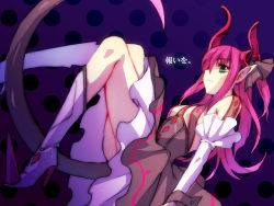 Rule 34 | 10s, 1girl, blue eyes, boots, claws, detached sleeves, dress, elizabeth bathory (fate), elizabeth bathory (fate/extra ccc), elizabeth bathory (first ascension) (fate), fate/extra, fate/extra ccc, fate (series), horns, long hair, pink hair, pointy ears, pointy footwear, shoes, shou (paix), solo, tail, two side up