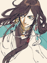 Rule 34 | 10s, 1boy, bad id, bad pixiv id, bishounen, black hair, blue eyes, braid, earrings, icym, izumi-no-kami kanesada, japanese clothes, jewelry, male focus, partially colored, personification, side braid, smile, solo, touken ranbu, upper body