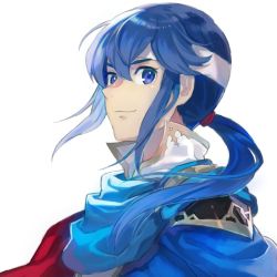 Rule 34 | 1boy, aisutabetao, armor, bad id, bad twitter id, blue eyes, blue hair, cape, european clothes, fire emblem, fire emblem: genealogy of the holy war, headband, looking at viewer, nintendo, pauldrons, ponytail, seliph (fire emblem), shoulder armor, simple background, smile, white background