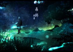 Rule 34 | 1boy, backpack, bag, btmr game, bug, butterfly, coat, copyright name, ginko, grass, hands in pockets, bug, male focus, mushishi, night, outdoors, shooting star, sky, solo, standing, star (sky), starry sky