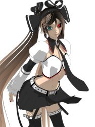Rule 34 | 1girl, 3d, android, aqua eyes, belt, bow, calne ca (deino), cowboy shot, crustacean, deino (deino3330), detached collar, detached sleeves, earrings, eyeshadow, female focus, frilled sleeves, frills, glowing, glowing eye, gothic lolita, hair bow, hair ribbon, heterochromia, isopod, jewelry, lace, lolita fashion, long hair, makeup, midriff, miniskirt, multicolored hair, nail polish, necktie, puffy sleeves, ribbon, simple background, skirt, solo, standing, thighhighs, two-tone hair, very long hair, vocaloid, white background