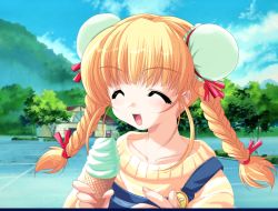 Rule 34 | 1girl, blonde hair, downhill night, emily (pure dream), closed eyes, fang, food, game cg, happy, ice cream, kotosato yuuna, top (company), twintails