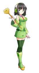 Rule 34 | 1girl, baton, black hair, blunt bangs, boots, breasts, closed mouth, commentary request, dairi, detached sleeves, full body, green eyes, green footwear, green skirt, green thighhighs, headset, high heel boots, high heels, highres, holding, knee boots, kyoumachi seika, looking at viewer, medium breasts, necktie, red necktie, short hair, skirt, smile, solo, standing, tachi-e, thighhighs, transparent background, voiceroid, wing collar, zettai ryouiki