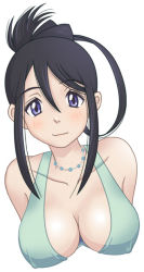 Rule 34 | 00s, 1girl, black hair, blue eyes, breasts, cleavage, covered erect nipples, jewelry, large breasts, nakatsukasa tsubaki, necklace, solo, soul eater