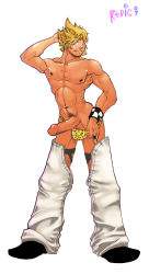 Rule 34 | 1boy, full body, highres, kingdom hearts, male focus, muscular, penis, roxas, simple background, solo, tagme, topless male, uncensored, underwear, white background