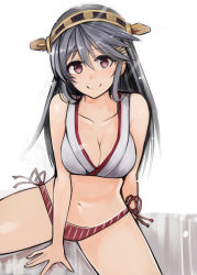 Rule 34 | 10s, 1girl, adapted costume, bikini, black hair, breasts, cleavage, hair ornament, hairband, hairclip, haruna (kancolle), kantai collection, large breasts, long hair, nerotarou, personification, smile, solo, swimsuit