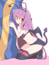 Rule 34 | :q, bat wings, demon girl, hairband, long hair, nakamura sandayo, original, purple hair, red eyes, solo, tail, thighhighs, tongue, tongue out, wings