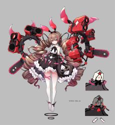Rule 34 | 1girl, absurdres, anklet, brown hair, chainsaw, closed mouth, commentary request, crotch, detached sleeves, dress, drill hair, floating, frilled dress, frills, hairband, highres, jewelry, kiyomasa ren, long hair, looking at viewer, original, pink eyes, sleeves past fingers, sleeves past wrists, solo, thigh gap, thigh strap, twin drills, weapon, wide sleeves