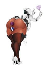 Rule 34 | 1girl, absurdres, anal, android, artist request, ass, breasts, dark-skinned female, dark skin, dildo, duster, faceless, faceless female, feather duster, female focus, from behind, haydee (game), haydee (haydee), high heels, highres, huge ass, huge breasts, maid, maid headdress, object insertion, sex toy, simple background, solo, thick thighs, thighhighs, thighs, vaginal, vaginal object insertion, white background