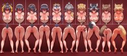 Rule 34 | 10s, 6+girls, :q, absurdres, alternate breast size, animal ears, anus, ass, barefoot, black hair, blonde hair, blush, breasts, brown eyes, censored, cleavage, cleft of venus, completely nude, coyote (kemono friends), dark-skinned female, dark skin, emperor penguin (kemono friends), eyelashes, eyeliner, gentoo penguin (kemono friends), grey hair, grey wolf (kemono friends), hair ornament, hair over one eye, heart, heterochromia, highres, huge nipples, humboldt penguin (kemono friends), kemono friends, king cheetah (kemono friends), knees together feet apart, large breasts, looking at viewer, makeup, mosaic censoring, multicolored hair, multiple girls, multiple views, nipples, nude, penguins performance project (kemono friends), pussy, rockhopper penguin (kemono friends), royal penguin (kemono friends), shiny skin, shoebill (kemono friends), short hair, smile, spread legs, tail, tears, through wall, tongue, tongue out, two-tone hair, wanaata, wolf ears, wolf tail