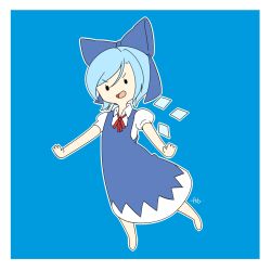 Rule 34 | absurdres, adventure time, blue background, blue dress, blue hair, blue ribbon, cirno, detached wings, dress, farrel kb, happy, highres, ice, necktie, open mouth, parody, ribbon, simple background, smile, solo, touhou, wings