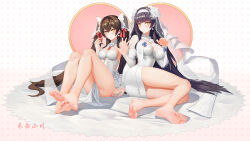 Rule 34 | 2girls, absurdres, bare legs, barefoot, black hair, blush, breasts, bridal veil, brown hair, closed mouth, dress, earrings, feet, flower, full body, girls&#039; frontline, gloves, hair flower, hair ornament, hair ribbon, hairband, heart, heart-shaped pupils, hebai xiaochuan, highres, jewelry, large breasts, legs, lips, long hair, looking at viewer, medium breasts, multiple girls, nail polish, necklace, no shoes, official alternate costume, on floor, partially fingerless gloves, pink nails, red ribbon, ribbon, ring, simple background, sitting, smile, soles, symbol-shaped pupils, thighs, toes, type 95 (girls&#039; frontline), type 95 (prairie gentian and her season) (girls&#039; frontline), type 97 (girls&#039; frontline), type 97 (prayers in the wind) (girls&#039; frontline), veil, very long hair, wedding dress, wedding ring, white dress, white gloves, white hairband, white ribbon, white veil, yellow eyes