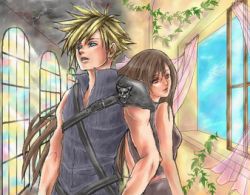 Rule 34 | 1990s (style), back-to-back, cloud strife, final fantasy, final fantasy vii, lowres, stained glass, tifa lockhart, window