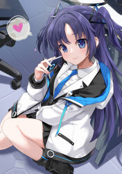 Rule 34 | 1girl, black jacket, black skirt, black suit, blue archive, blush, breasts, cellphone, collared shirt, dress shirt, eretto, formal, hair ornament, halo, highres, jacket, long hair, long sleeves, looking at viewer, medium breasts, necktie, open clothes, open jacket, phone, purple eyes, purple hair, shirt, sidelocks, skirt, smile, solo, suit, thighs, two side up, white jacket, white shirt, yuuka (blue archive)