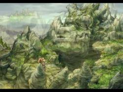 Rule 34 | 1girl, artist request, day, grass, legend of mana, letterboxed, lowres, monster, outdoors, plant, rock, seiken densetsu, solo, town