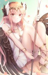 Rule 34 | 1girl, absurdres, ass, bare shoulders, blush, breasts, circe (fate), commentary request, fate (series), feathered wings, head wings, highres, jewelry, long hair, looking at viewer, pink hair, pointy ears, smile, solo, wings, yua (bokubo0806)