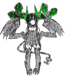 Rule 34 | 1girl, bad id, bad twitter id, black hair, claws, demon girl, demon horns, demon tail, demon wings, detached sleeves, frown, green eyes, green horns, green nails, highres, horns, ink (medium), limited palette, long hair, merii (mazohaha), musuko ga kawaikute shikatanai mazoku no hahaoya, nail polish, tail, traditional media, white background, wings, aged down, zyugoya