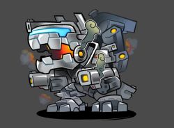 Rule 34 | digimon, dragon, grey background, gun, gundramon, robot, simple background, smoke, solo, weapon
